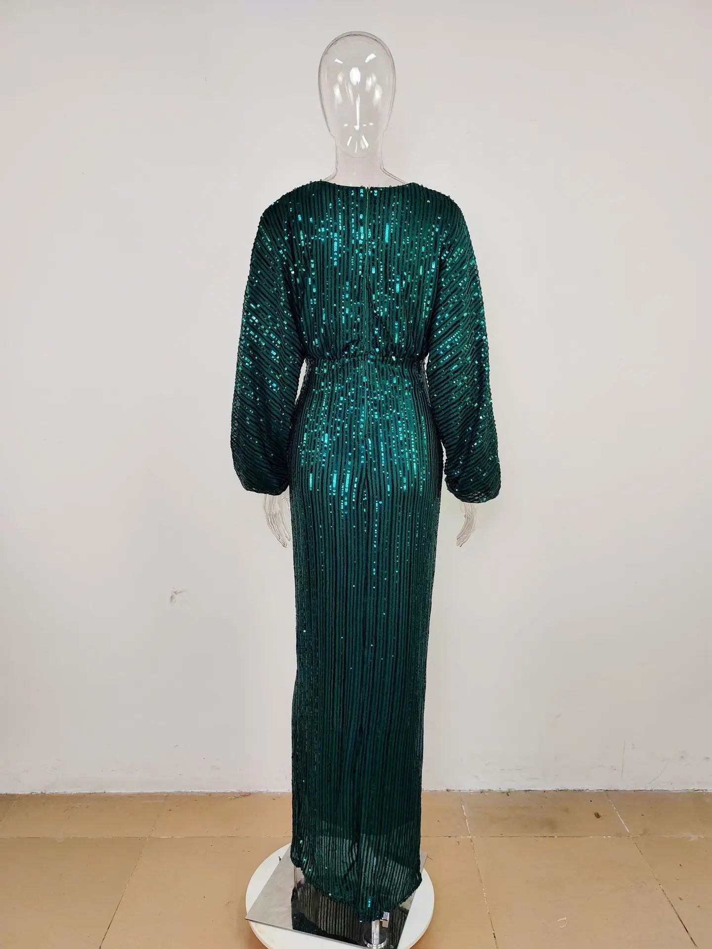 Sequin V Neck Evening Dress.