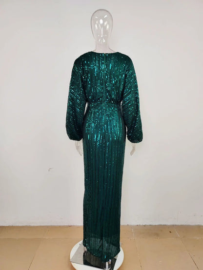 Sequin V Neck Evening Dress.