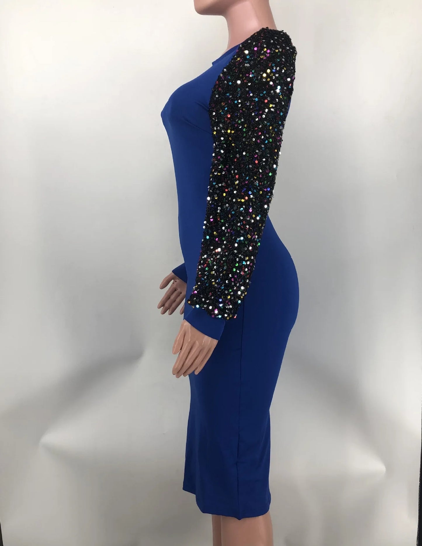 Sequin Sleeve Splice Wrapped Party Dress.