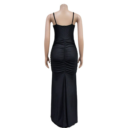 Mesh Split Sling Strap Evening Dress.