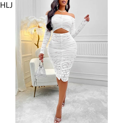 White Sexy Off Shoulder Hollow Out Knee Dress.