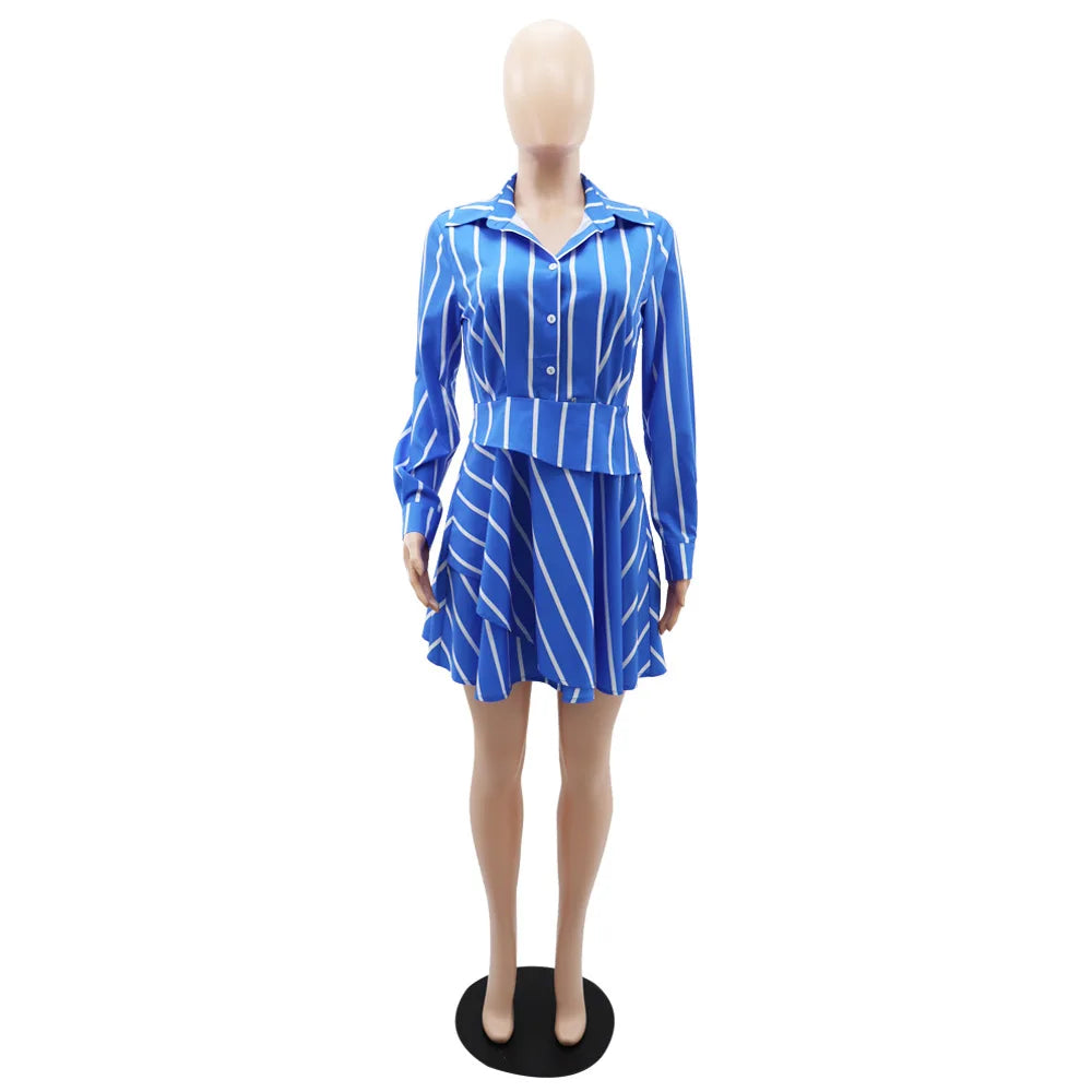 Polo Neck Striped Button Print Dress.