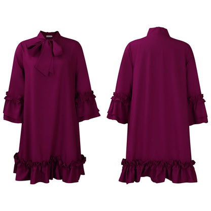 Loose Lacing Auricular Edge 3/4 Sleeve Dress.