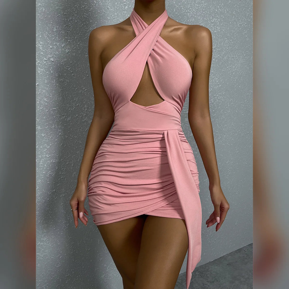 Summer Sexy Halter Cross Night Club Dress.