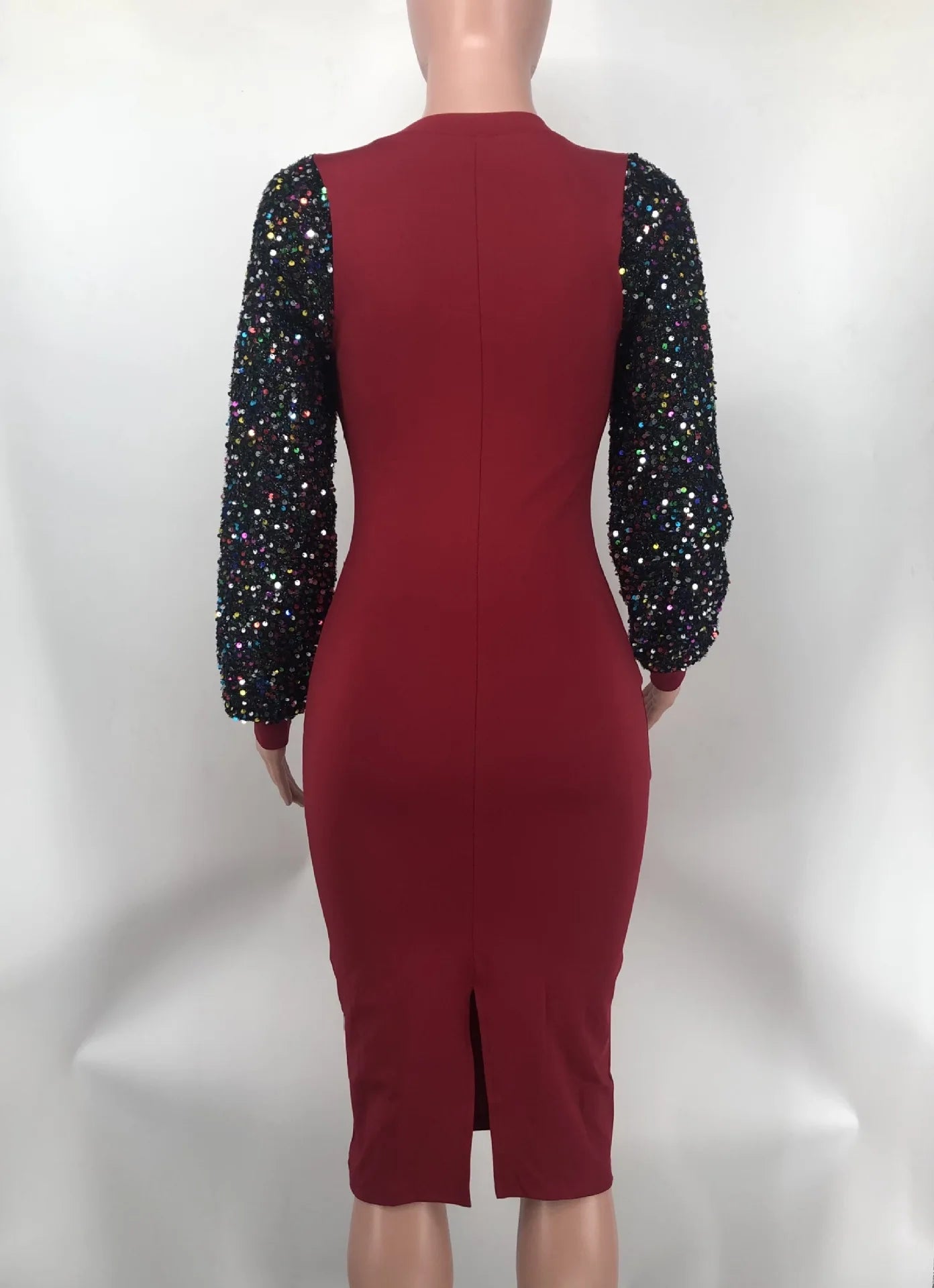 Sequin Sleeve Splice Wrapped Party Dress.