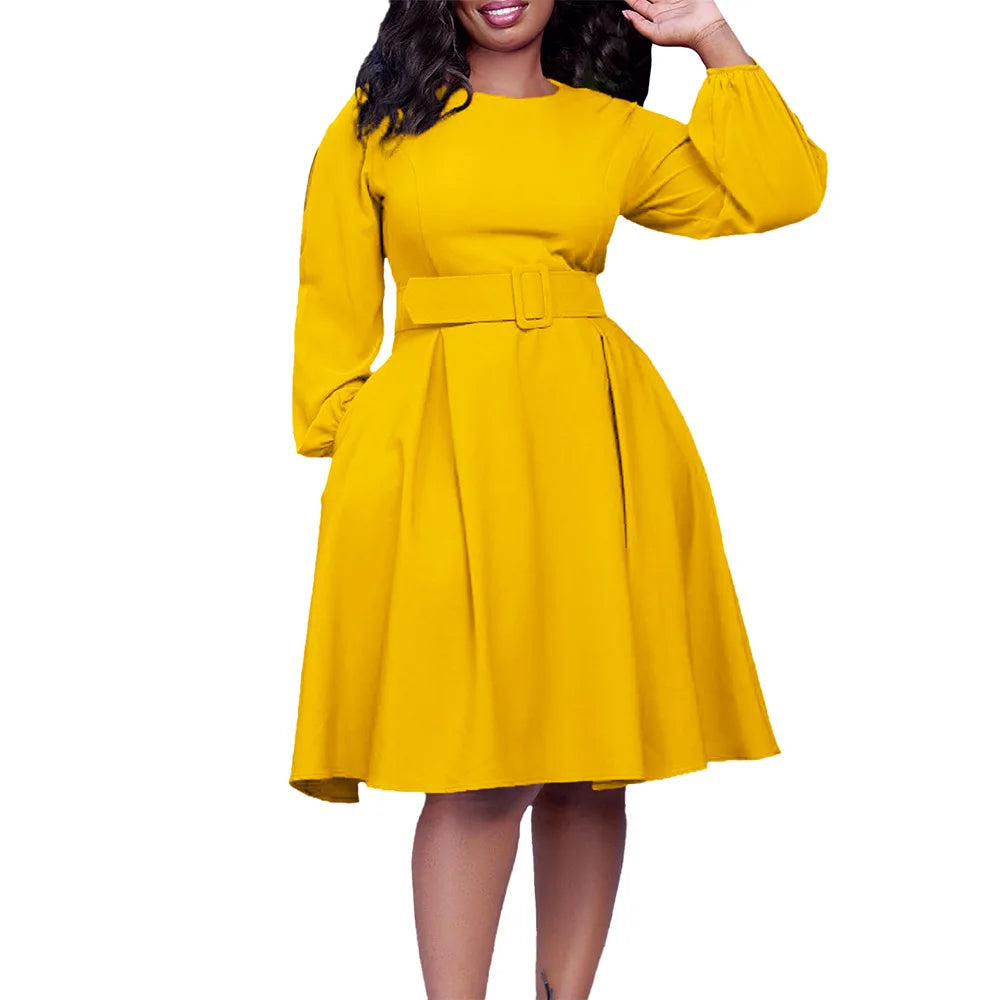 Long Sleeve Round Neck Large Swing Dress.