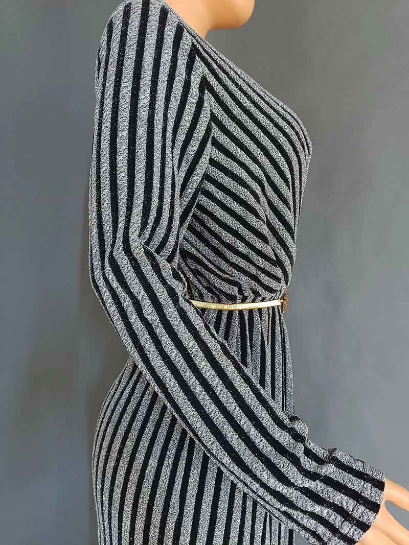 Gold and Silver Stripe Wrapped Hip Party Dress.