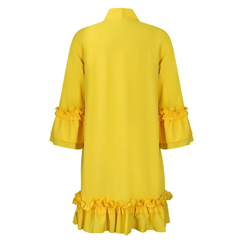 Loose Lacing Auricular Edge 3/4 Sleeve Dress.