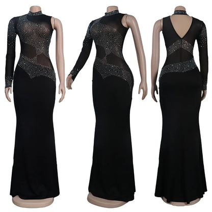 Rhinestone Sheer Luxury Patchwork Long Dress.