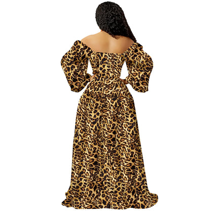 Leopard Print V Neck Wrapped Evening Dress.