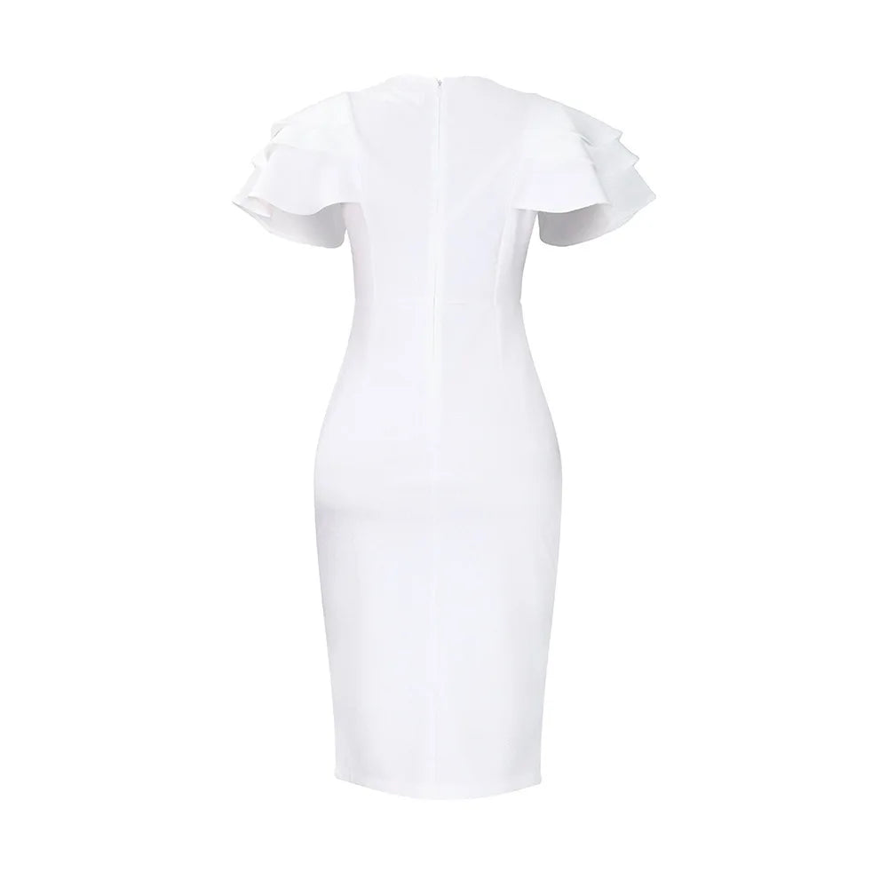 Square Collar Short-sleeved Bag Hip Dress.