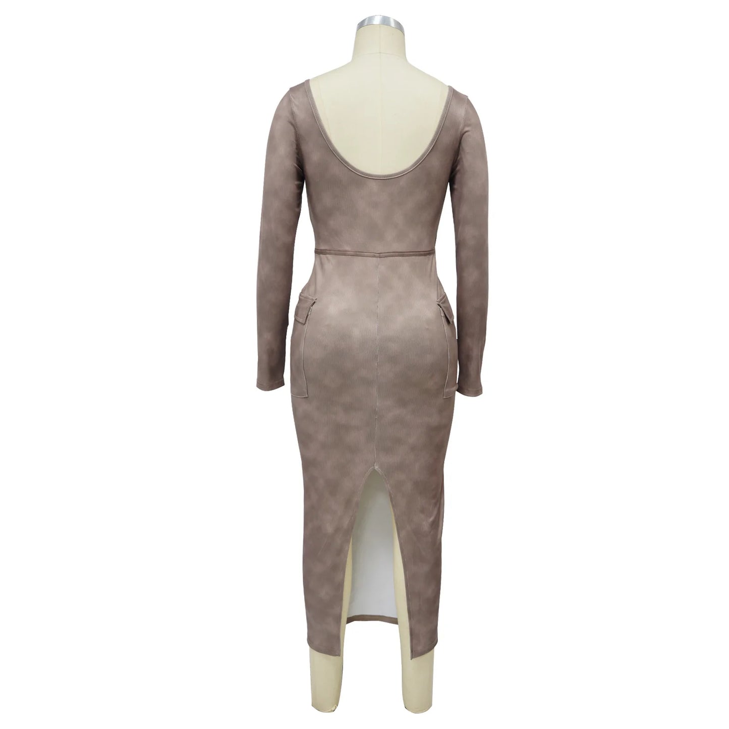 Long Sleeve Square Neck Slim Fit Split Dress.