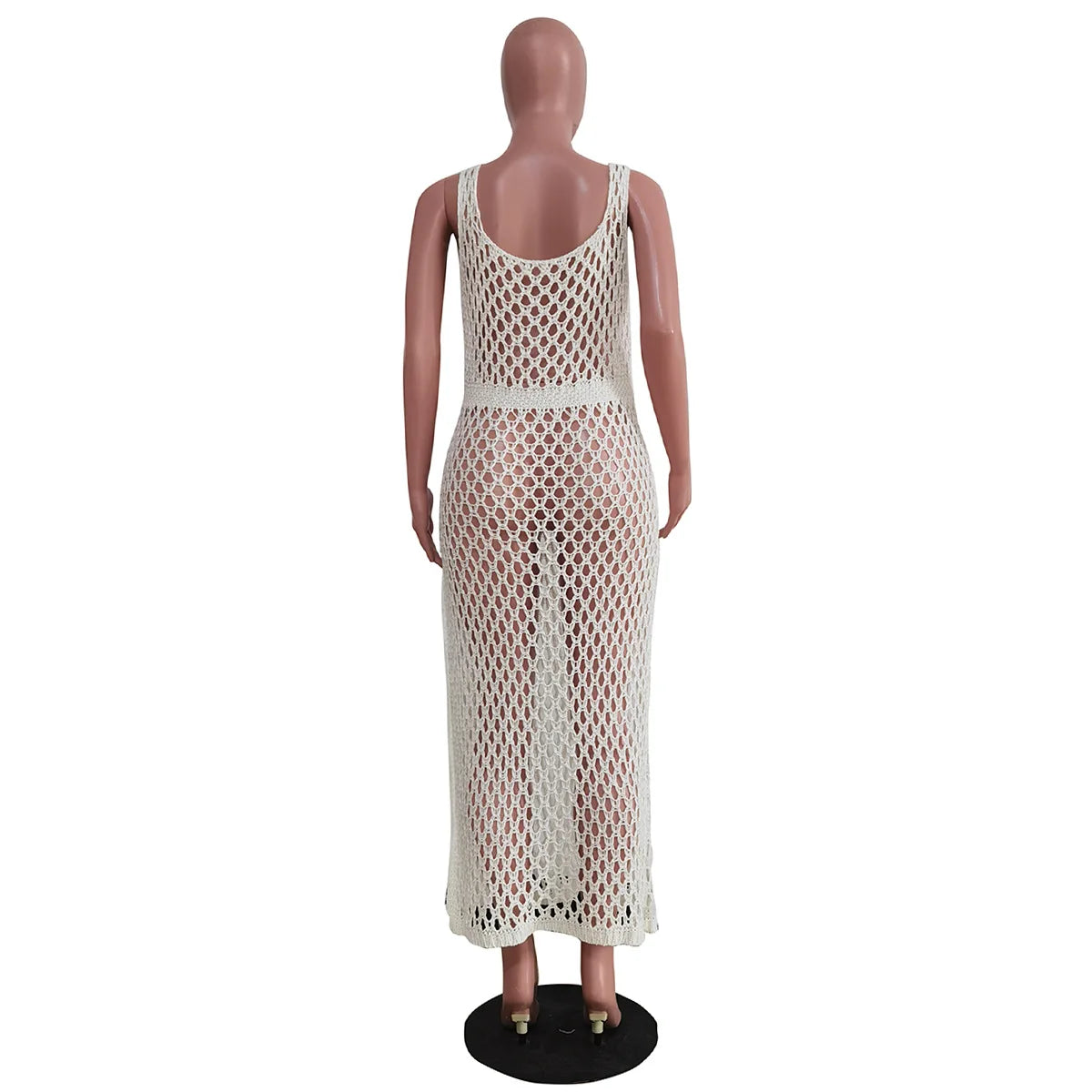 Hollow Out Hand Knitted Split Sequin Tank Top Dress.