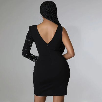 Diamond One Shoulder Backless Party Casual Evening Dress.