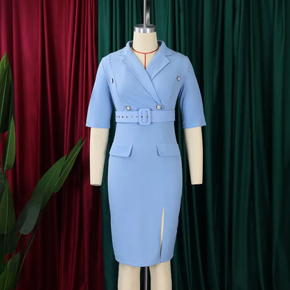 Half Sleeve Hip Office Dress.