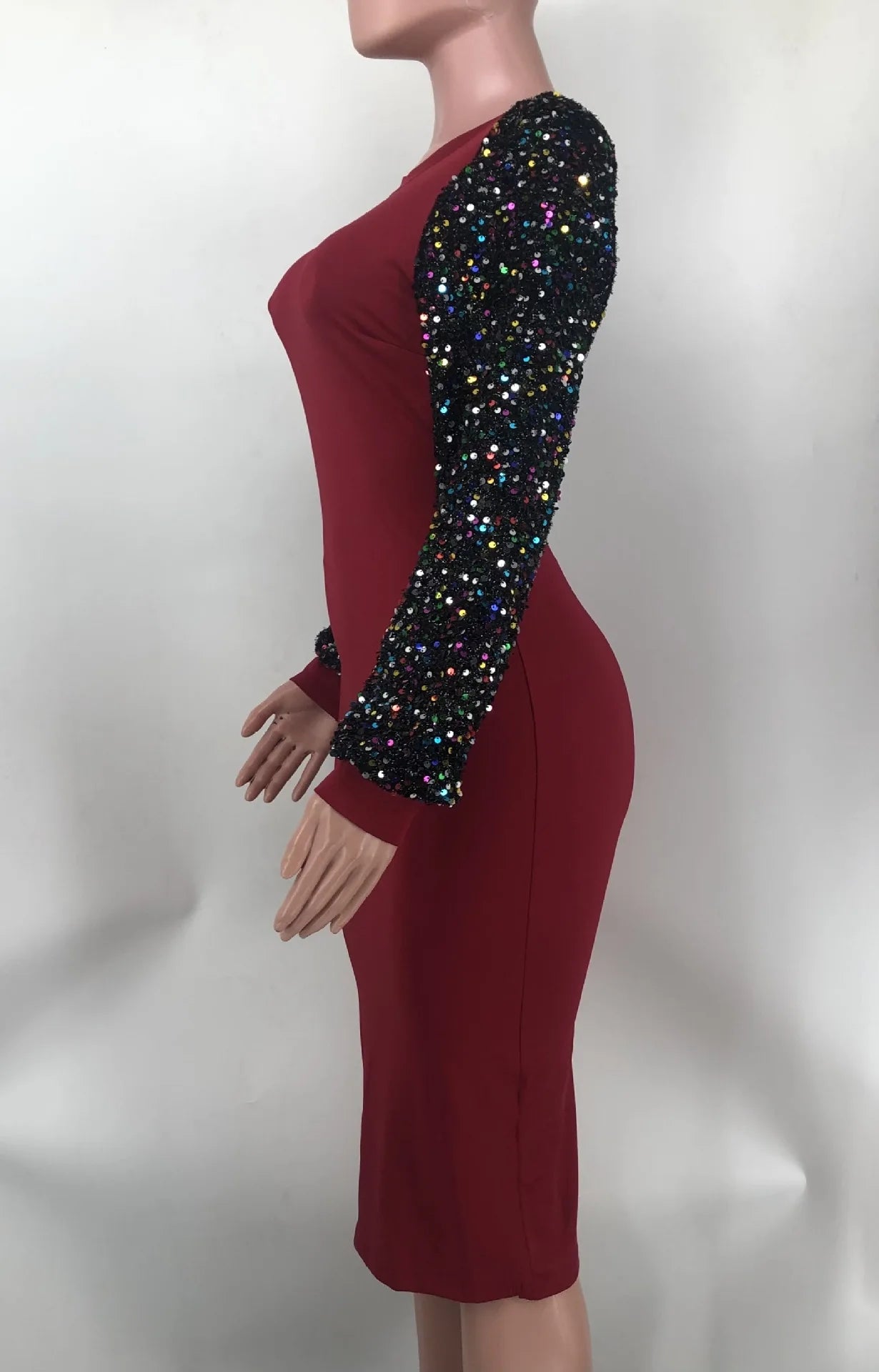 Sequin Sleeve Splice Wrapped Party Dress.