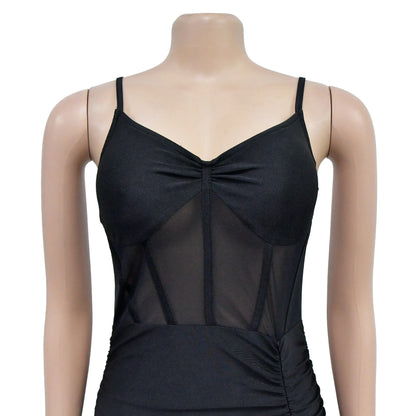 Mesh Split Sling Strap Evening Dress.