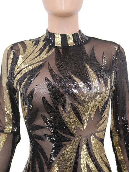 Sequins Mesh Sexy Luxury Mini Dress.