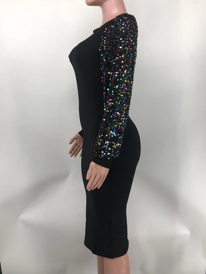 Sequin Sleeve Splice Wrapped Party Dress.