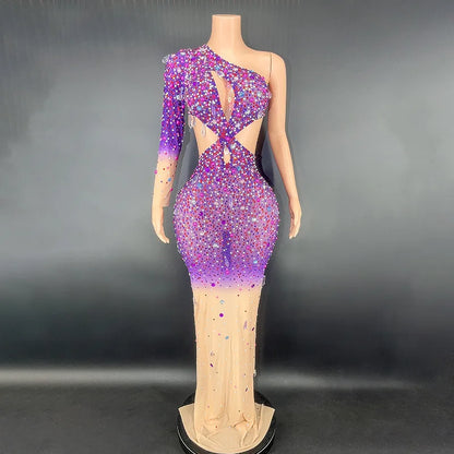 Rhinestones Colourful Mesh Dress.