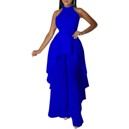 Sleeveless Irregular Top Wide Leg Pants Set Dress.