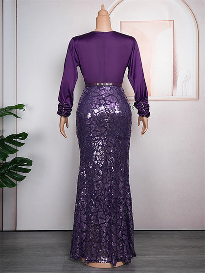 Sequin Beads V-neck Prom Dress.