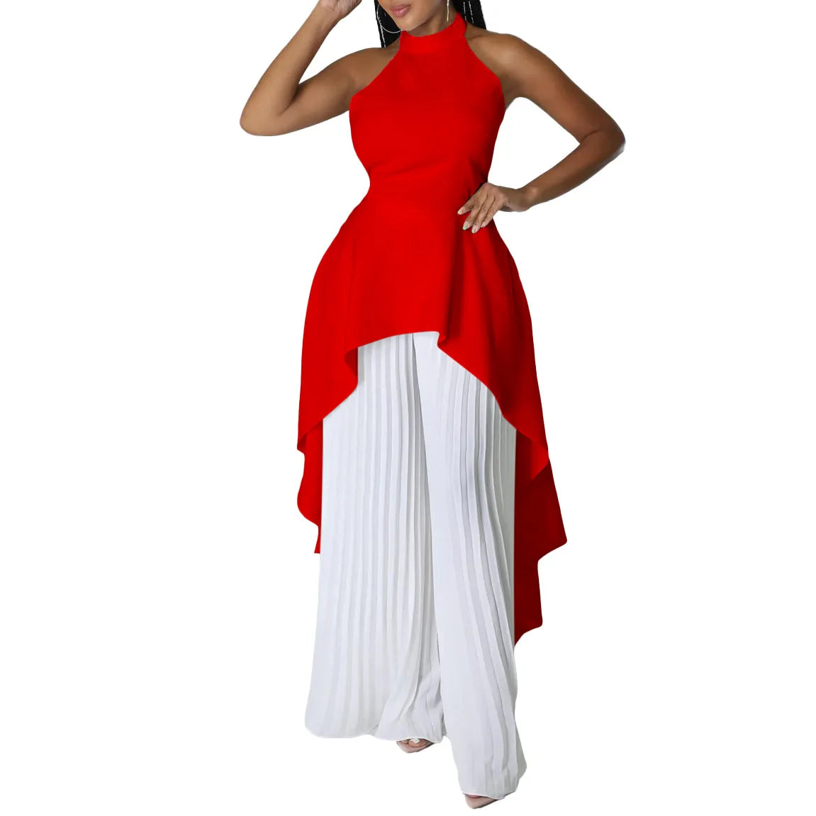 Sleeveless Irregular Top Wide Leg Pants Set Dress.