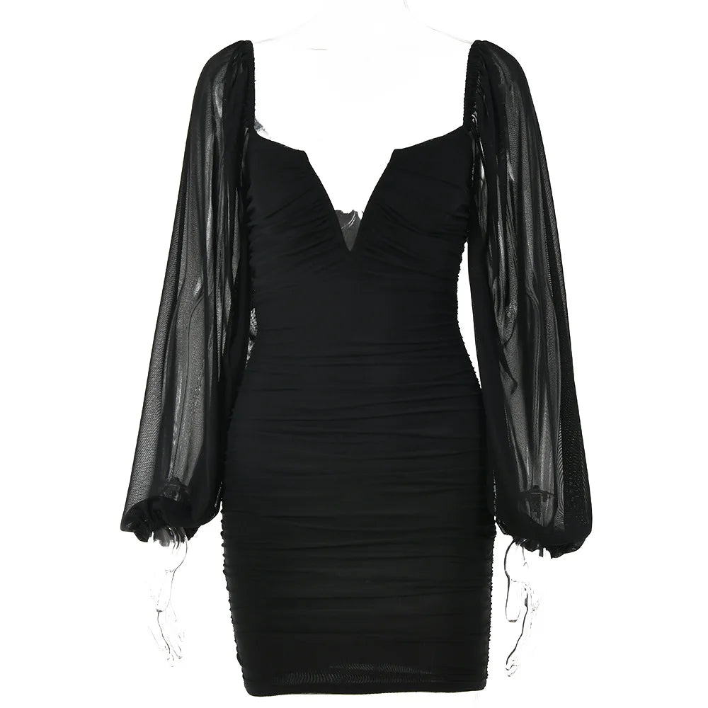 Temperament V-neck Skirt Long-sleeved Backless Y2K Dress.