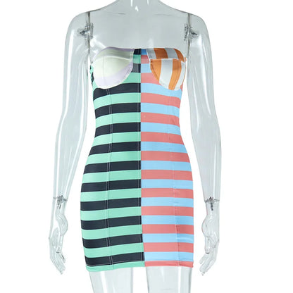 Striped Women Strapless Dress.