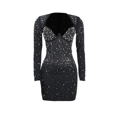 Slim Fit Diamond Long Sleeve MIDI Dress.