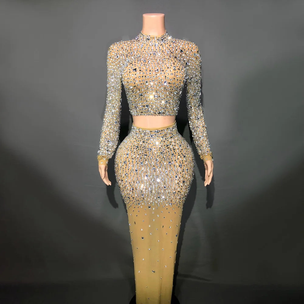 Rhinestones Long Transparent Evening Dress.