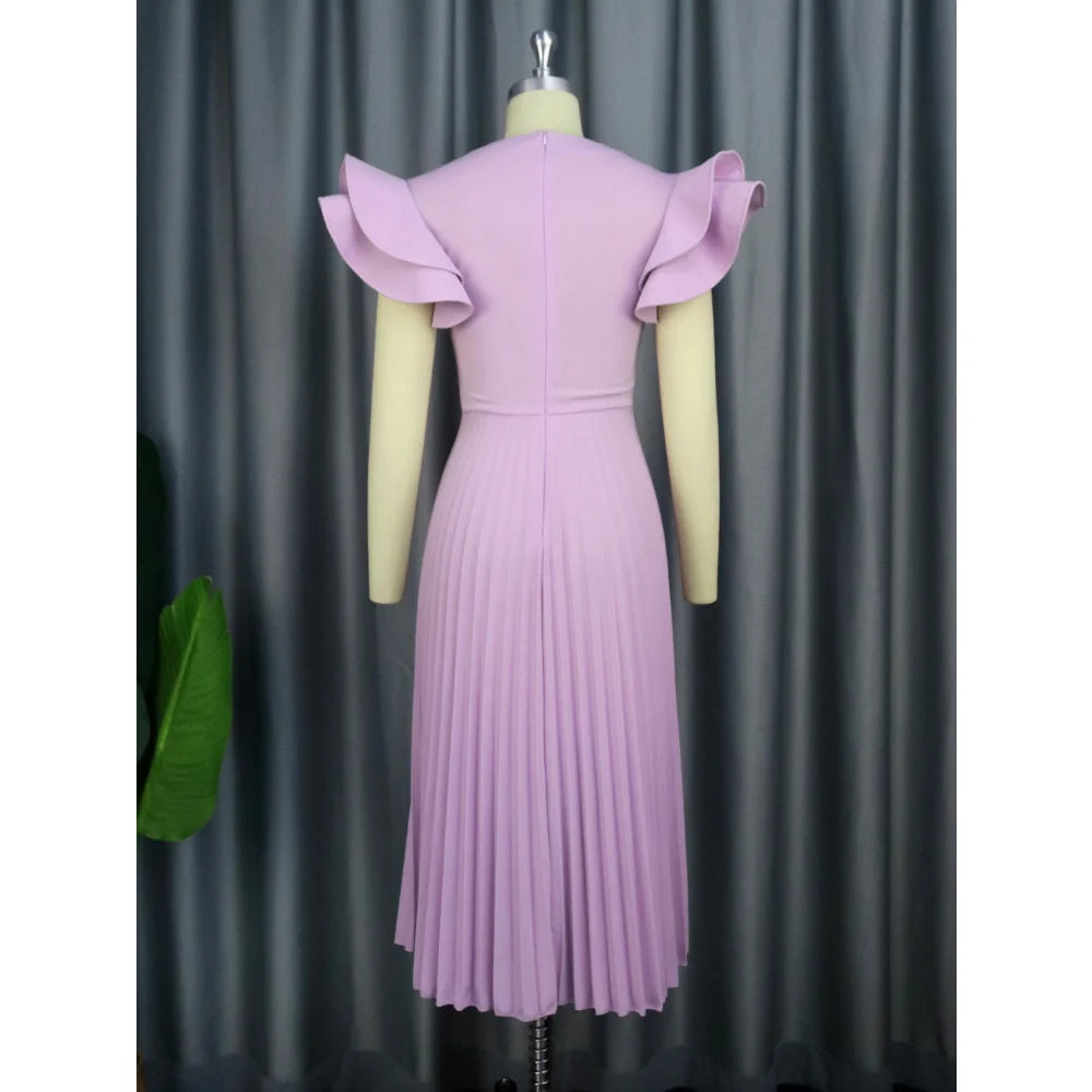 Square Neck Elegant Pleated Dress.