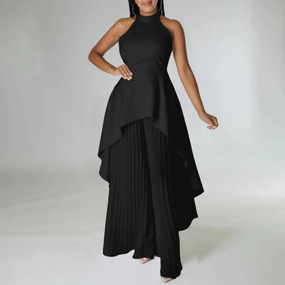 Sleeveless Irregular Top Wide Leg Pants Set Dress.