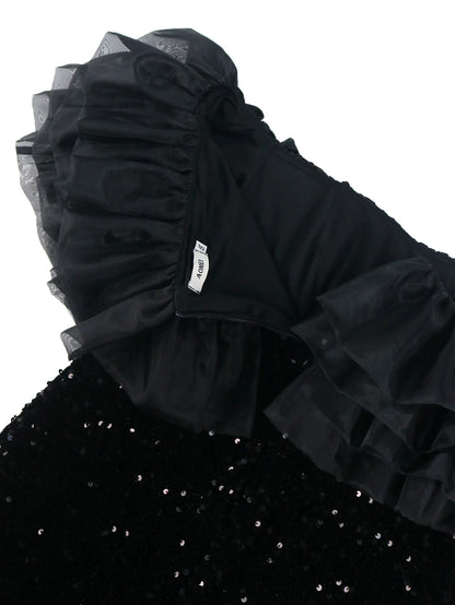 Women Classy Off Shoulder Black Sequin Dress.