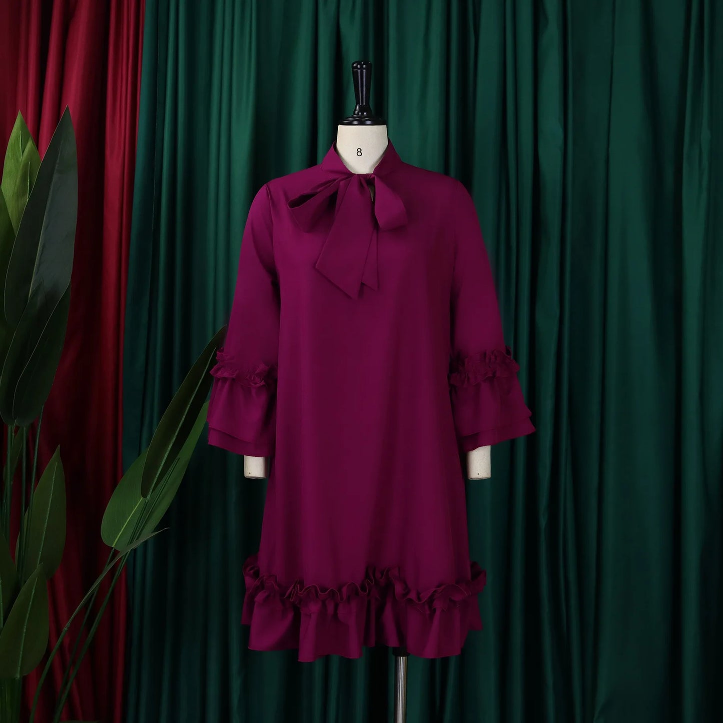 Loose Lacing Auricular Edge 3/4 Sleeve Dress.