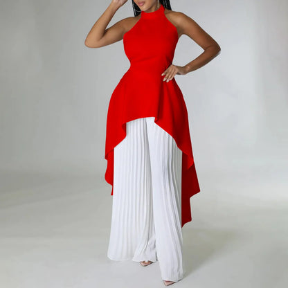 Sleeveless Irregular Top Wide Leg Pants Set Dress.