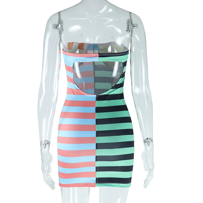 Striped Women Strapless Dress.