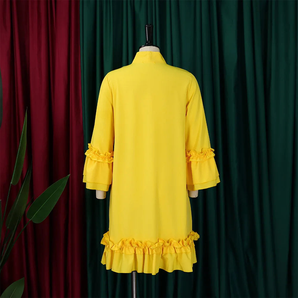 Loose Lacing Auricular Edge 3/4 Sleeve Dress.