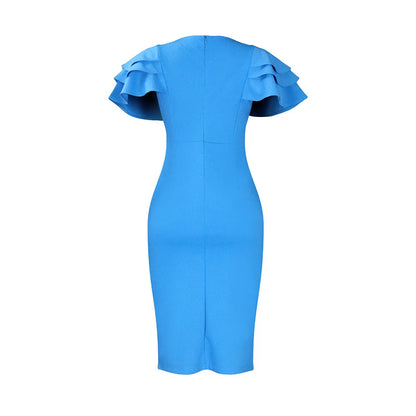 Square Collar Short-sleeved Bag Hip Dress.