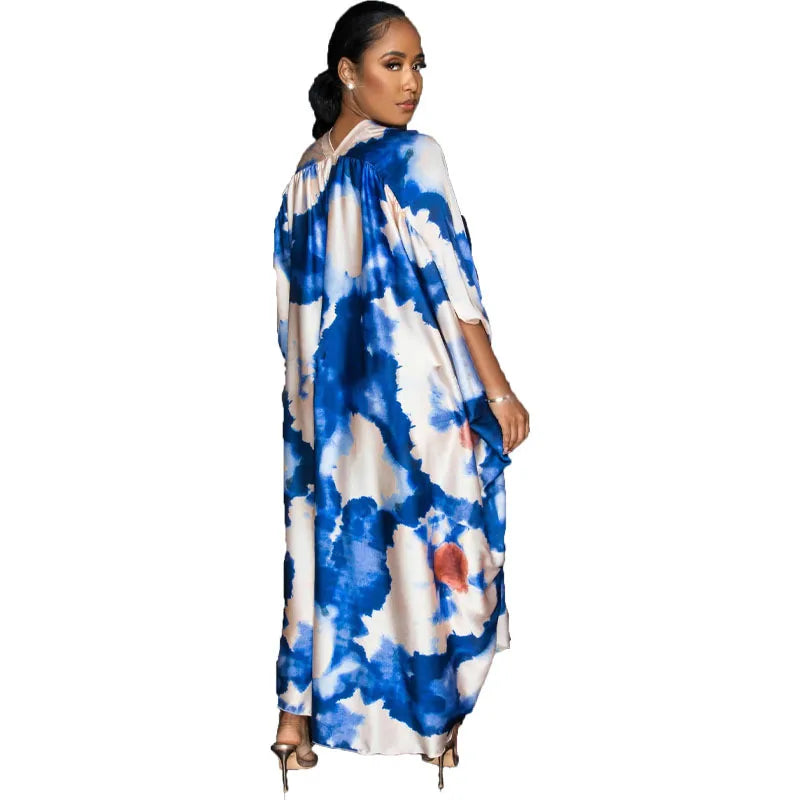 Retro Printed Button Loose Fit Long Dress.