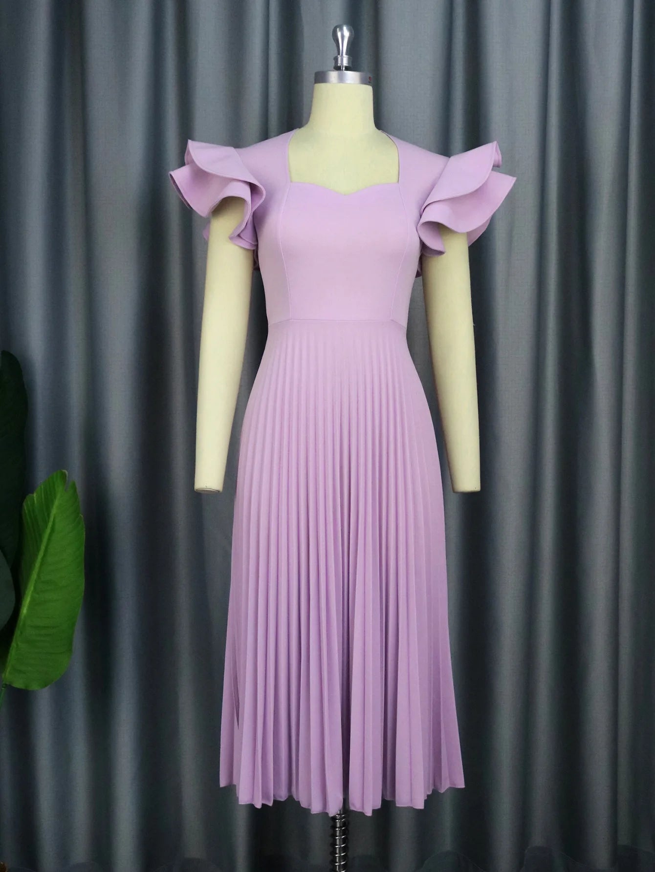 Square Neck Elegant Pleated Dress.