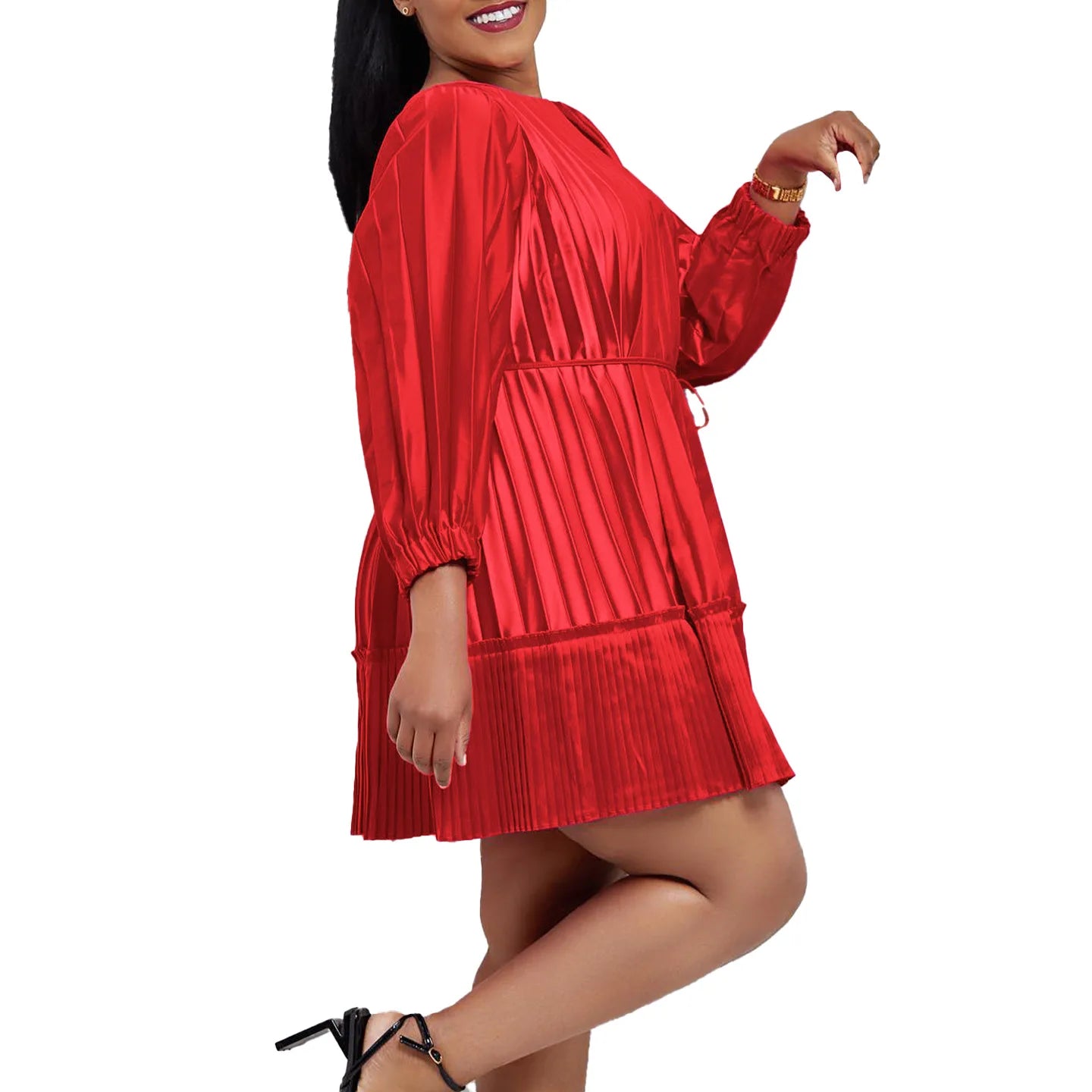 Pleated Solid Colour Loose Short Dress.