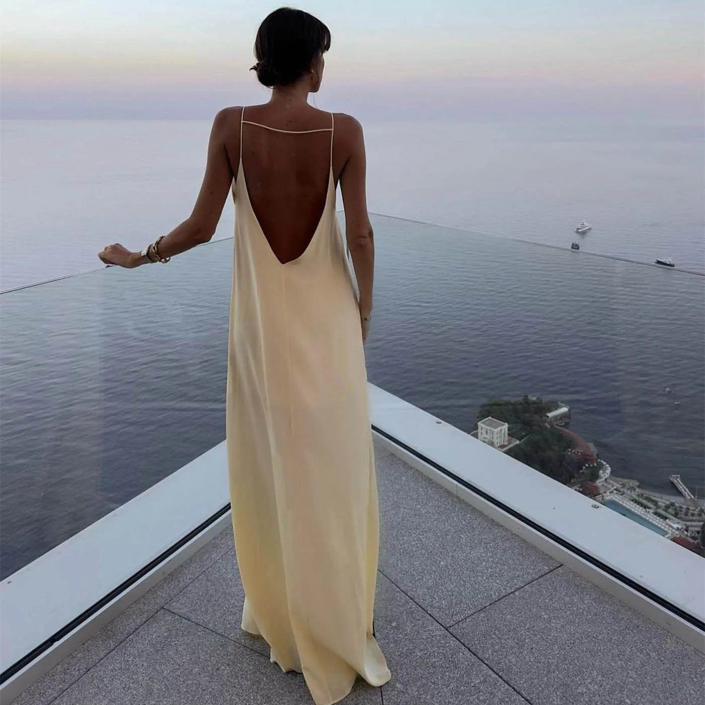 Open Back Sleeveless Slip Maxi Dress.