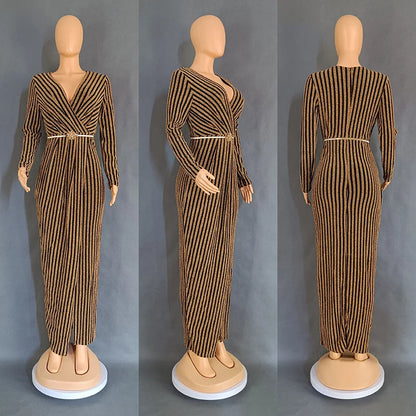 Gold and Silver Stripe Wrapped Hip Party Dress.