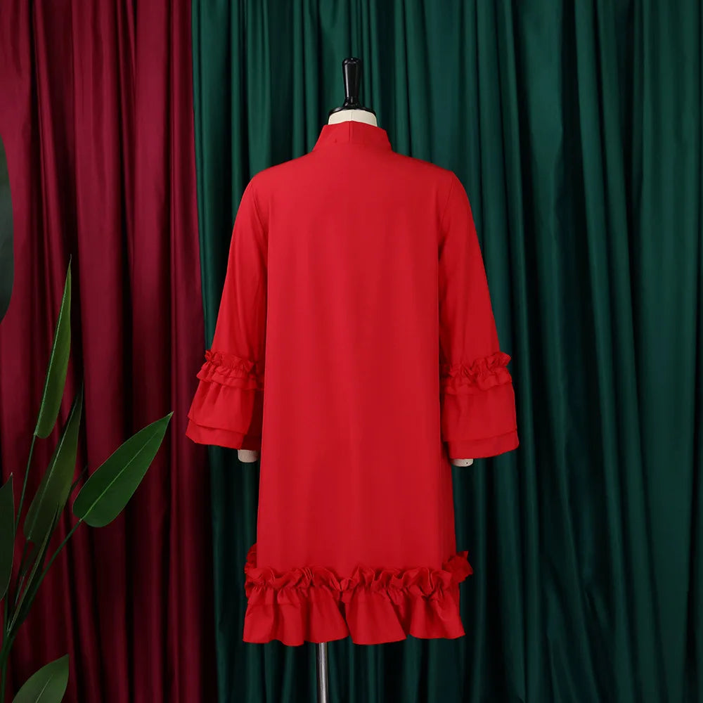 Loose Lacing Auricular Edge 3/4 Sleeve Dress.