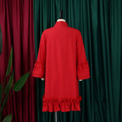 Loose Lacing Auricular Edge 3/4 Sleeve Dress.