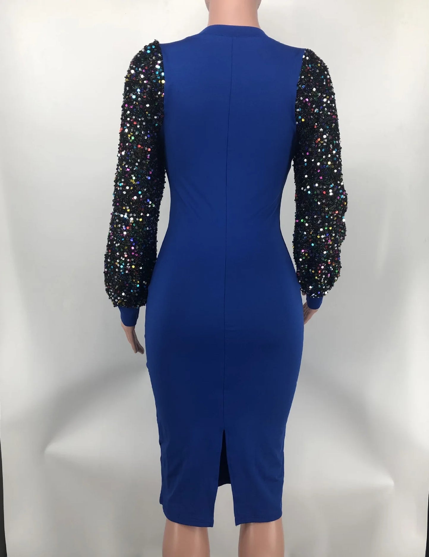 Sequin Sleeve Splice Wrapped Party Dress.