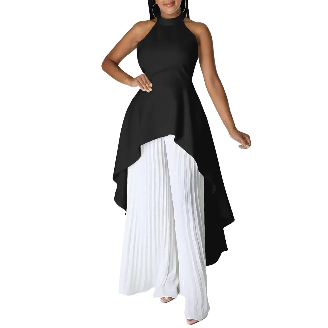 Sleeveless Irregular Top Wide Leg Pants Set Dress.