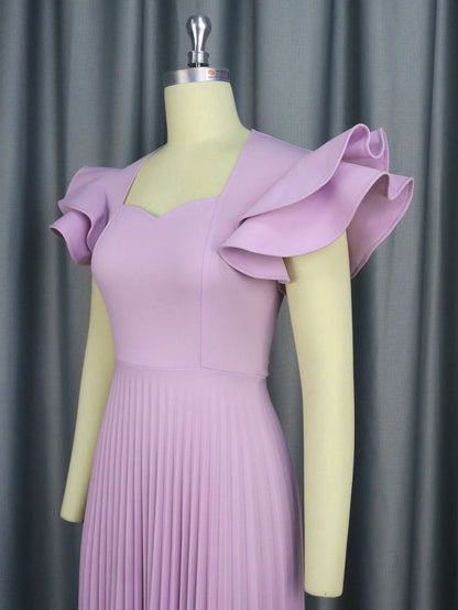 Square Neck Elegant Pleated Dress.