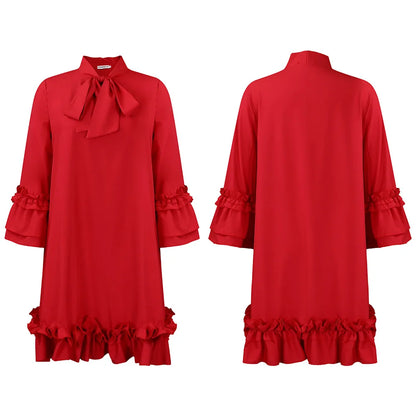 Loose Lacing Auricular Edge 3/4 Sleeve Dress.